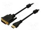 Cable; HDMI 1.4; DVI-D (18+1) plug,HDMI plug; 2m; black LOGILINK