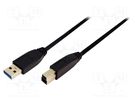 Cable; USB 3.0; USB A plug,USB B plug; nickel plated; 3m; black LOGILINK