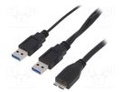 Cable; USB 3.0; USB A plug x2,USB B micro plug; nickel plated LOGILINK