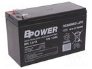 Re-battery: acid-lead; 12V; 7.2Ah; AGM; maintenance-free; 2.4kg BPOWER
