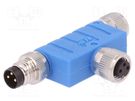T adapter; M8 male,M8 female x2; PIN: 3; T; IP67; Polarisation: A TE Connectivity