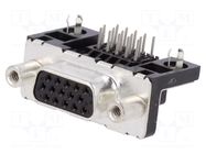 Connector: D-Sub HD; PIN: 15; socket; female; on PCBs,PCB snap AMPHENOL COMMUNICATIONS SOLUTIONS