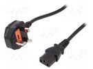 Cable; 3x0.75mm2; BS 1363 (G) plug,IEC C13 female; 1.8m; black DIGITUS