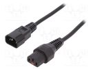 Cable; IEC C13 female,IEC C14 male; PVC; 3m; black; 10A; 250V IEC LOCK