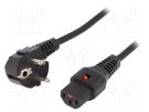 Cable; CEE 7/7 (E/F) plug angled,IEC C13 female; PVC; 5m; black IEC LOCK