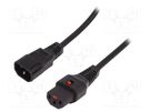 Cable; IEC C13 female,IEC C14 male; PVC; 1.5m; black; 10A; 250V IEC LOCK