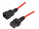 Cable; IEC C19 female,IEC C20 male; PVC; 2m; red; 16A; 250V IEC LOCK