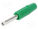 Plug; 4mm banana; 10A; 60VDC; green; non-insulated; for cable; 10mΩ DELTRON