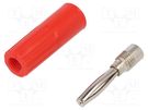 Plug; 4mm banana; 10A; 50VDC; red; non-insulated; for cable; 3.5mm2 DELTRON
