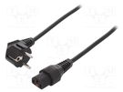 Cable; CEE 7/7 (E/F) plug angled,IEC C13 female; PVC; 2m; black IEC LOCK
