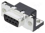 Connector: D-Sub; PIN: 9; socket; female; on PCBs,PCB snap; THT AMPHENOL COMMUNICATIONS SOLUTIONS