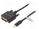 Adapter; DVI-D (24+1) plug,USB C plug; 1.8m; black; black LOGILINK