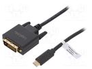 Adapter; DVI-D (24+1) plug,USB C plug; 3m; black; black LOGILINK