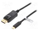 Adapter; DisplayPort plug,USB C plug; 3m; black; black LOGILINK
