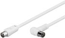 Angled Antenna Cable (80 dB), Double Shielded, 1.5 m, white - coaxial plug > coaxial socket 90° (fully shielded)