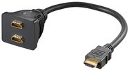 Standard HDMI™ cable adapter, black, 0.1 m - HDMI™ connector male (type A) > 2x HDMI™ female (Type A)
