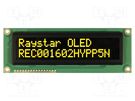 Display: OLED; alphanumeric; 16x2; Dim: 122x44x10mm; yellow; PIN: 16 RAYSTAR OPTRONICS