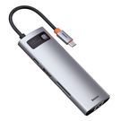 Baseus Metal Gleam 8in1 USB-C - USB-C PD 100W HUB 1x HDMI 4K 30Hz 1x SD and microSD card reader 3x USB-A 3.2 1xRJ45 - gray, Baseus