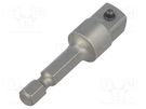 Adapter; Overall len: 50mm; Mounting: 1/4" (C6,3mm),3/8" square WIHA