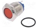 Indicator: LED; flat; red; 12VDC; 12VAC; Ø19mm; brass; Body: silver NINIGI