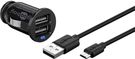 Micro USB Car Charger Set (12 W), black, 1 m - vehicle charging adapter with 2x USB ports, Micro USB cable, 1 m, black