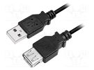 Cable; USB 2.0; USB A socket,USB A plug; nickel plated; 3m; black LOGILINK