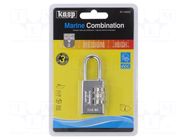 Padlock; shackle,combination code; stainless steel; A: 30mm KASP