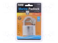 Padlock; shackle; chrome plated brass; A: 50mm; B: 28mm; C: 8mm; 145 KASP