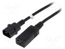 Cable; 3x1.5mm2; IEC C14 male,IEC C19 female; 2m; black; 10A; 250V QOLTEC