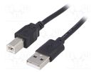 Cable; USB 2.0; USB A plug,USB B plug; nickel plated; 1.8m; black AKYGA