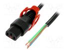 Cable; IEC C13 female,wires; PVC; 2m; with IEC LOCK+ locking IEC LOCK