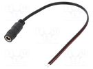 Cable; 2x0.5mm2; wires,DC 5,5/2,1 socket; straight; black; 0.2m SUNNY