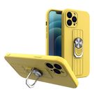 Ring Case silicone case with finger grip and stand for iPhone 12 Pro yellow, Hurtel