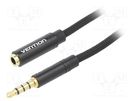 Cable; Jack 3.5mm 4pin socket,Jack 3,5mm 4pin plug; 1.5m; black VENTION