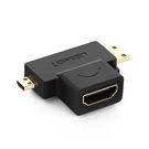 Ugreen adapter HDMI Type A (female) to mini HDMI (male) / micro HDMI (male) black (20144), Ugreen