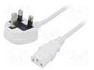 Cable; 3x0.75mm2; BS 1363 (G) plug,IEC C13 female; PVC; 2m; white LIAN DUNG
