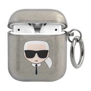 Karl Lagerfeld Glitter Karl&#39;s Head Case for AirPods 1/2 - Black, Karl Lagerfeld