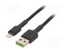 Cable; USB 2.0; Apple Lightning plug,USB A plug; 1.2m; black GREEN CELL