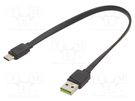 Cable; flat,USB 2.0; USB A plug,USB C plug; 0.25m; black; 480Mbps GREEN CELL