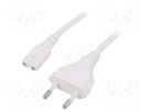 Cable; CEE 7/16 (C) plug,IEC C7 female; 1.8m; white; 2.5A; 250V LOGILINK