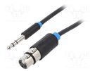 Cable; Jack 6,3mm plug,XLR female 3pin; 10m; black; Øcable: 6mm VENTION