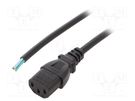 Cable; 3x0.75mm2; IEC C13 female,wires; PVC; 0.5m; black; 10A; 250V LIAN DUNG
