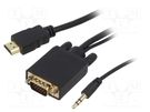 Cable; HDMI 1.4; D-Sub 15pin HD plug,HDMI plug,Jack 3.5mm plug GEMBIRD