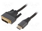 Cable; DVI-D (18+1) plug,HDMI plug; textile; 1.8m; black GEMBIRD