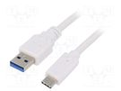 Cable; USB 3.0; USB A plug,USB C plug; gold-plated; 3m; white; PVC GEMBIRD