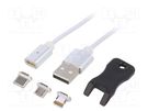 Cable; magnetic,USB 2.0; 1m; white; elastomer thermoplastic TPE GEMBIRD