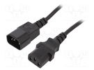 Cable; 3x0.5mm2; IEC C13 female,IEC C14 male; PVC; 1.8m; black; 6A GEMBIRD