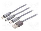 Cable; USB 2.0; 1m; silver; textile; Cablexpert GEMBIRD