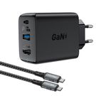 Acefast 2in1 charger GaN 65W USB Type C / USB, adapter HDMI adapter 4K 60Hz (set with cable) black (A17 black), Acefast