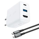 Acefast 2in1 charger GaN 65W USB Type C / USB, adapter adapter HDMI 4K @ 60Hz (set with cable) white (A17 white), Acefast